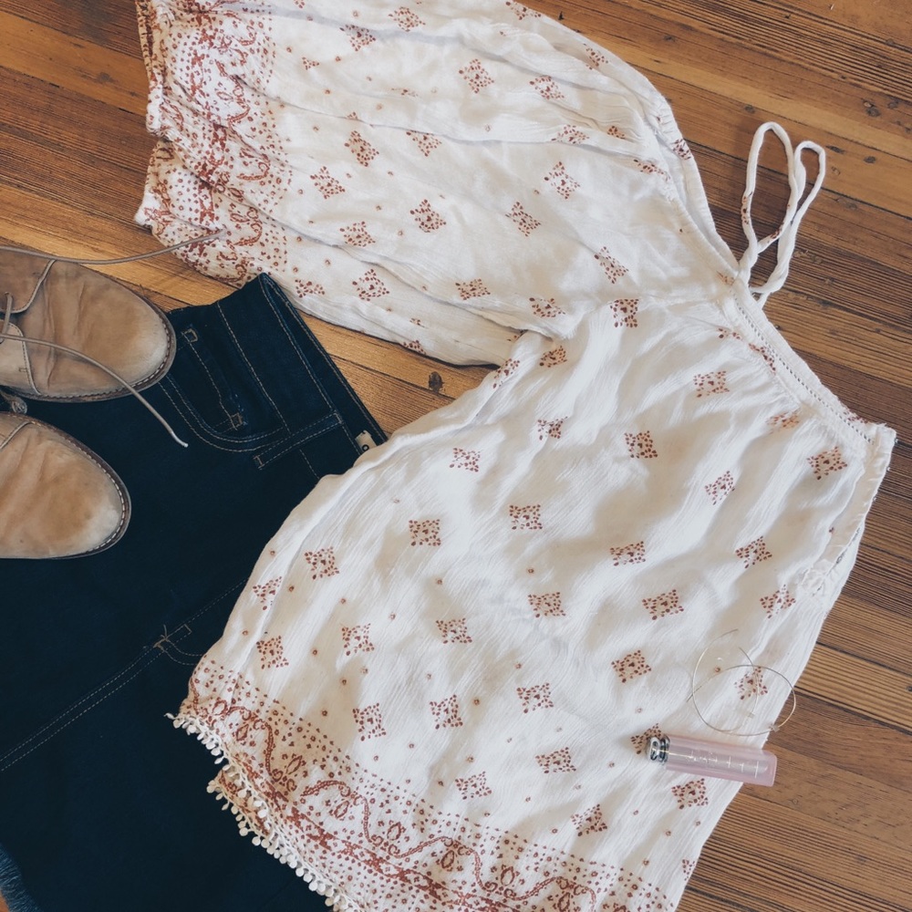 Off-the-Shoulder Printed Shirt with Bell Sleeves